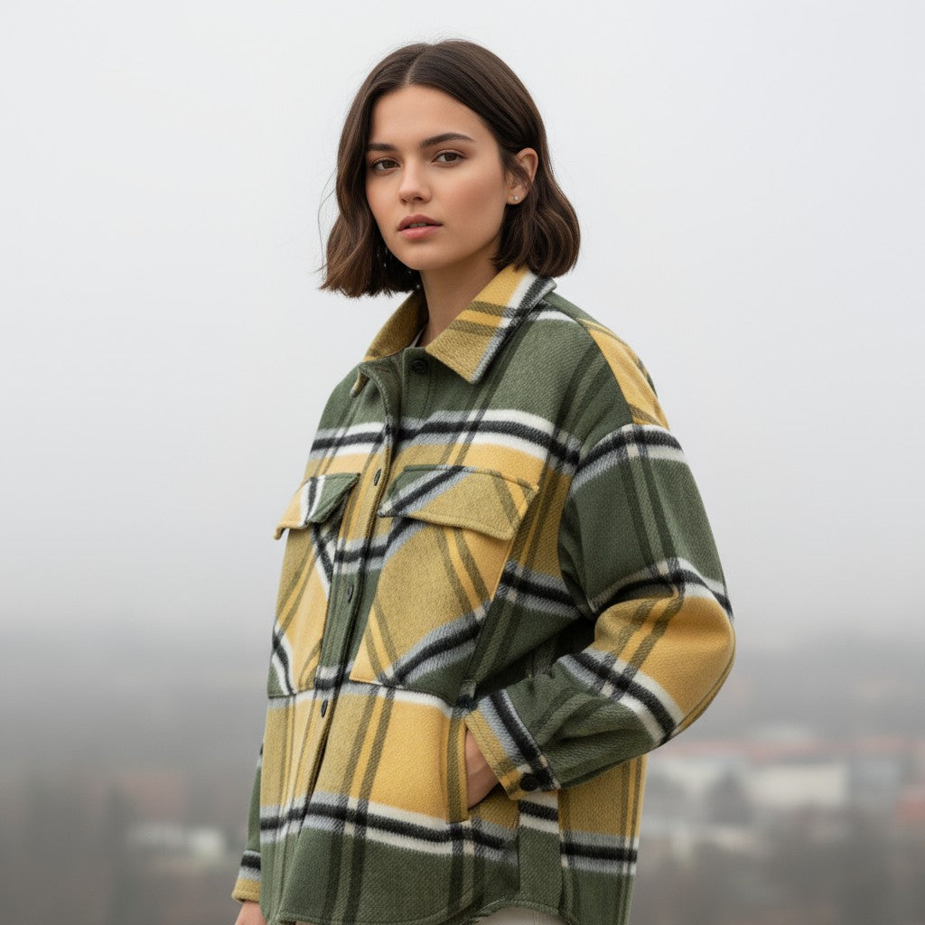 Women’s Checked Single-Breasted Coat-Bon Voyage Vintage