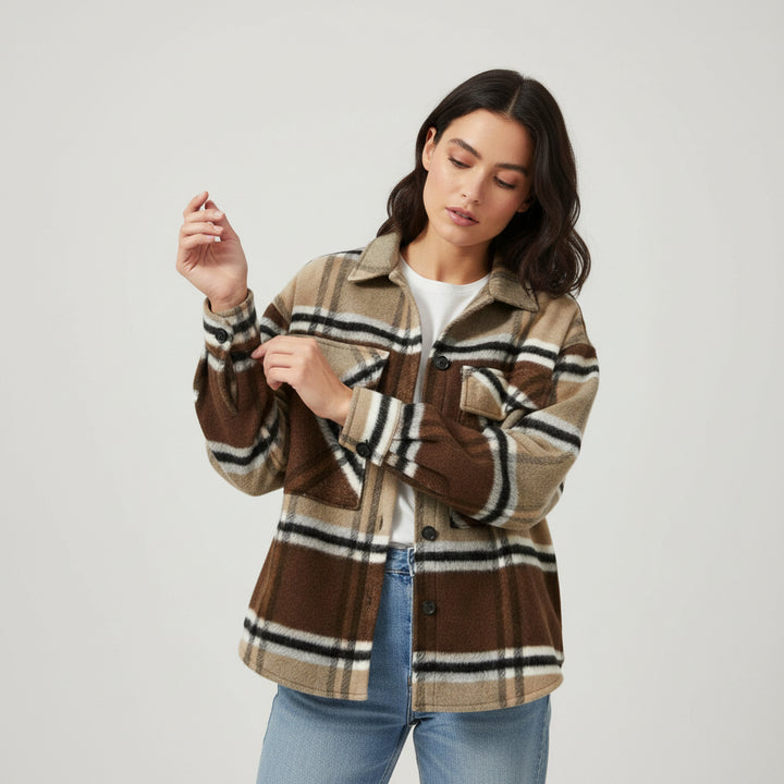 Women’s Checked Single-Breasted Coat-Bon Voyage Vintage