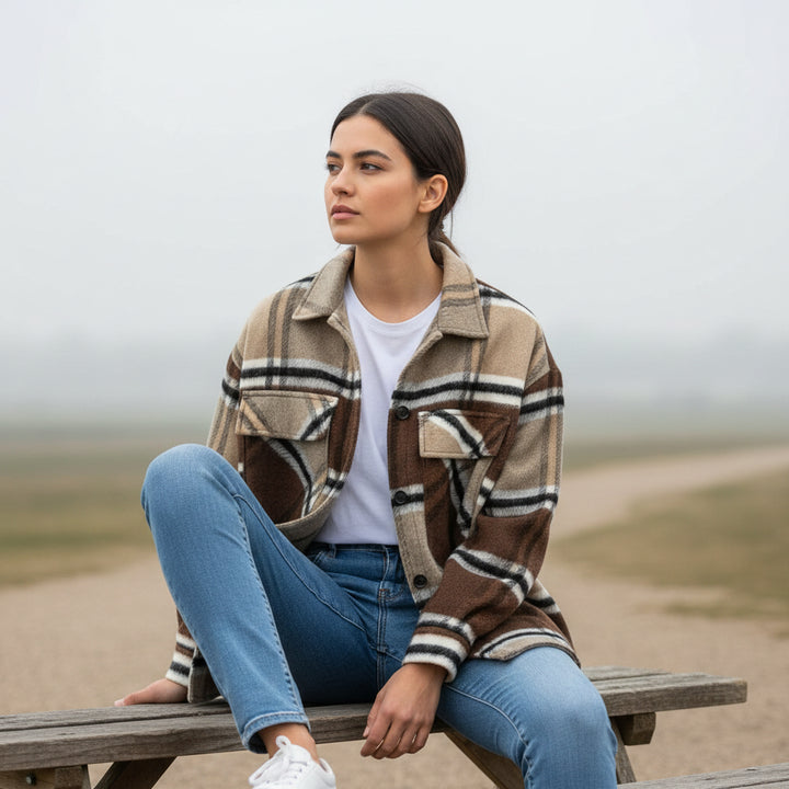 Women’s Checked Single-Breasted Coat-Bon Voyage Vintage