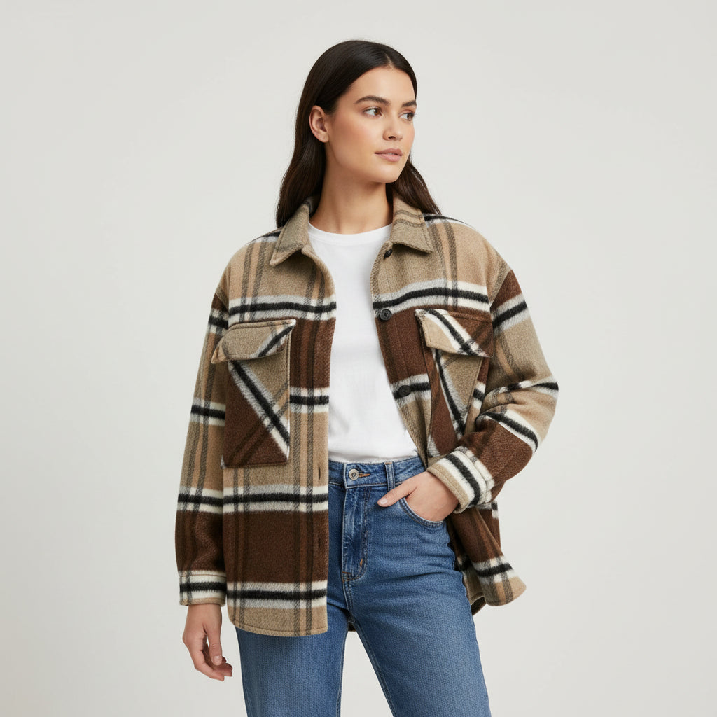 Women’s Checked Single-Breasted Coat-Bon Voyage Vintage