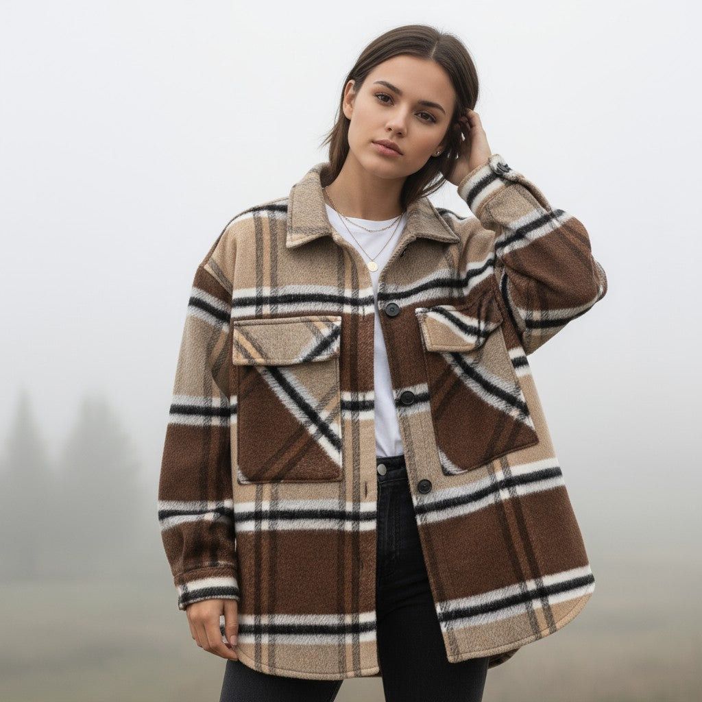 Women’s Checked Single-Breasted Coat-Bon Voyage Vintage