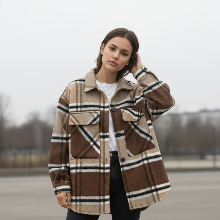 Women’s Checked Single-Breasted Coat-Bon Voyage Vintage