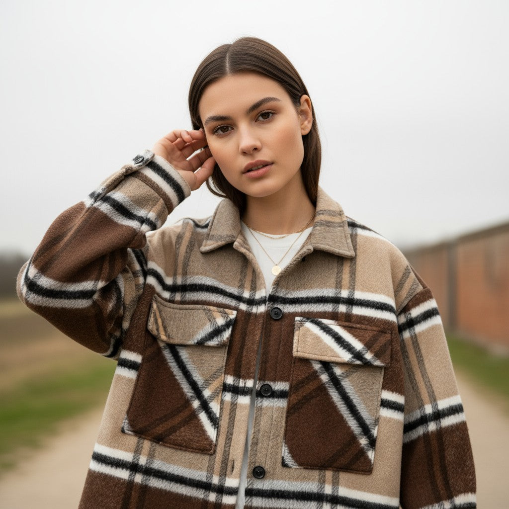 Women’s Checked Single-Breasted Coat-Bon Voyage Vintage