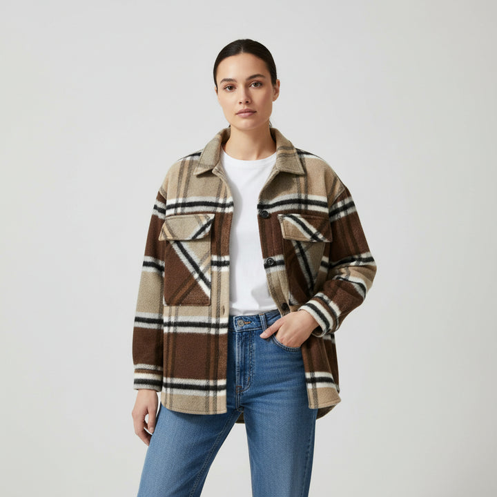 Women’s Checked Single-Breasted Coat-Bon Voyage Vintage