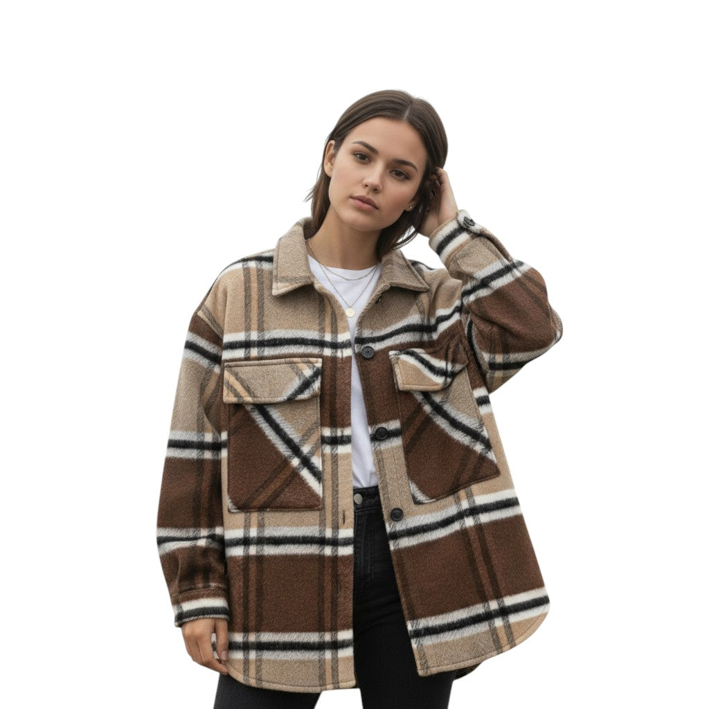 Women’s Checked Single-Breasted Coat-Bon Voyage Vintage