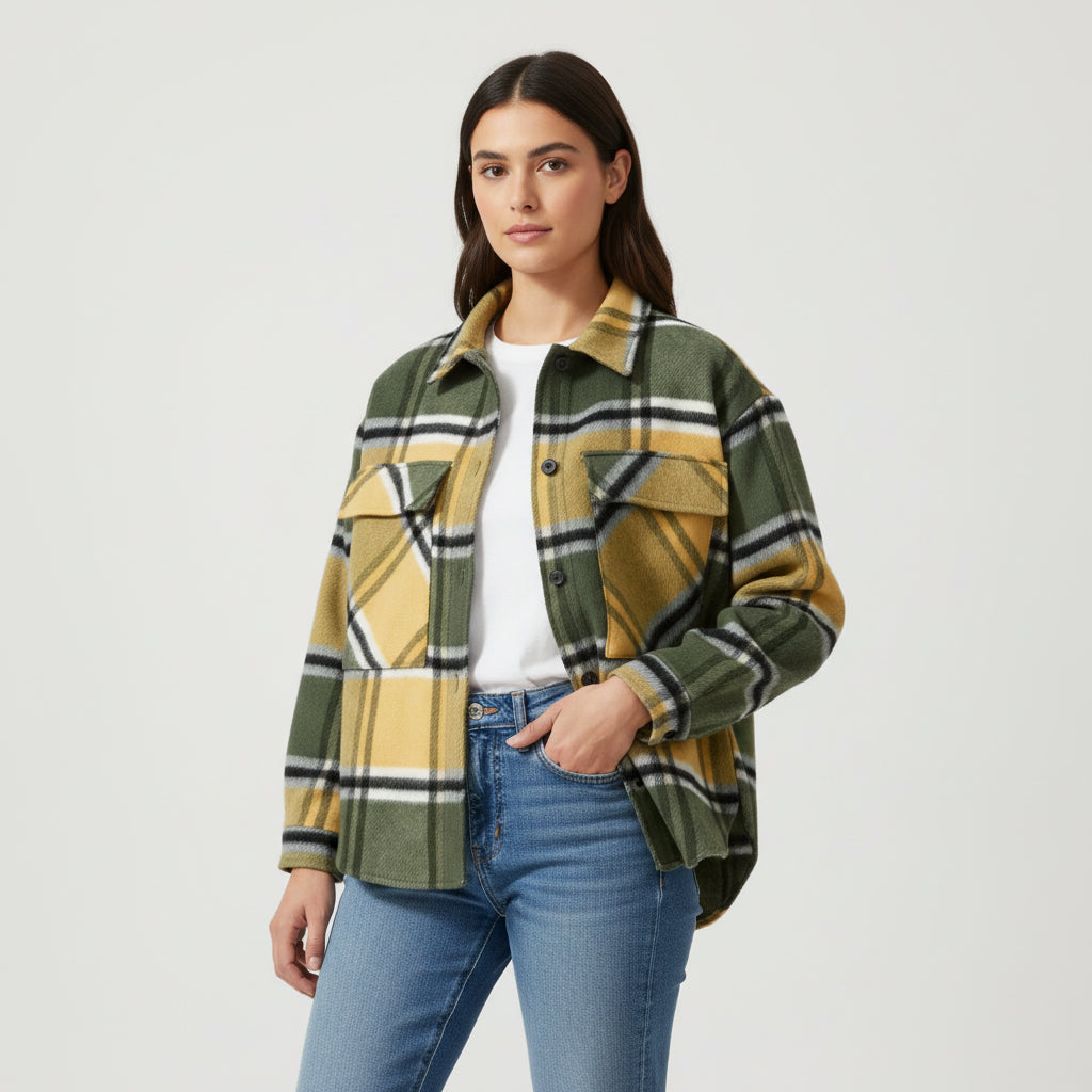 Women’s Checked Single-Breasted Coat-Bon Voyage Vintage