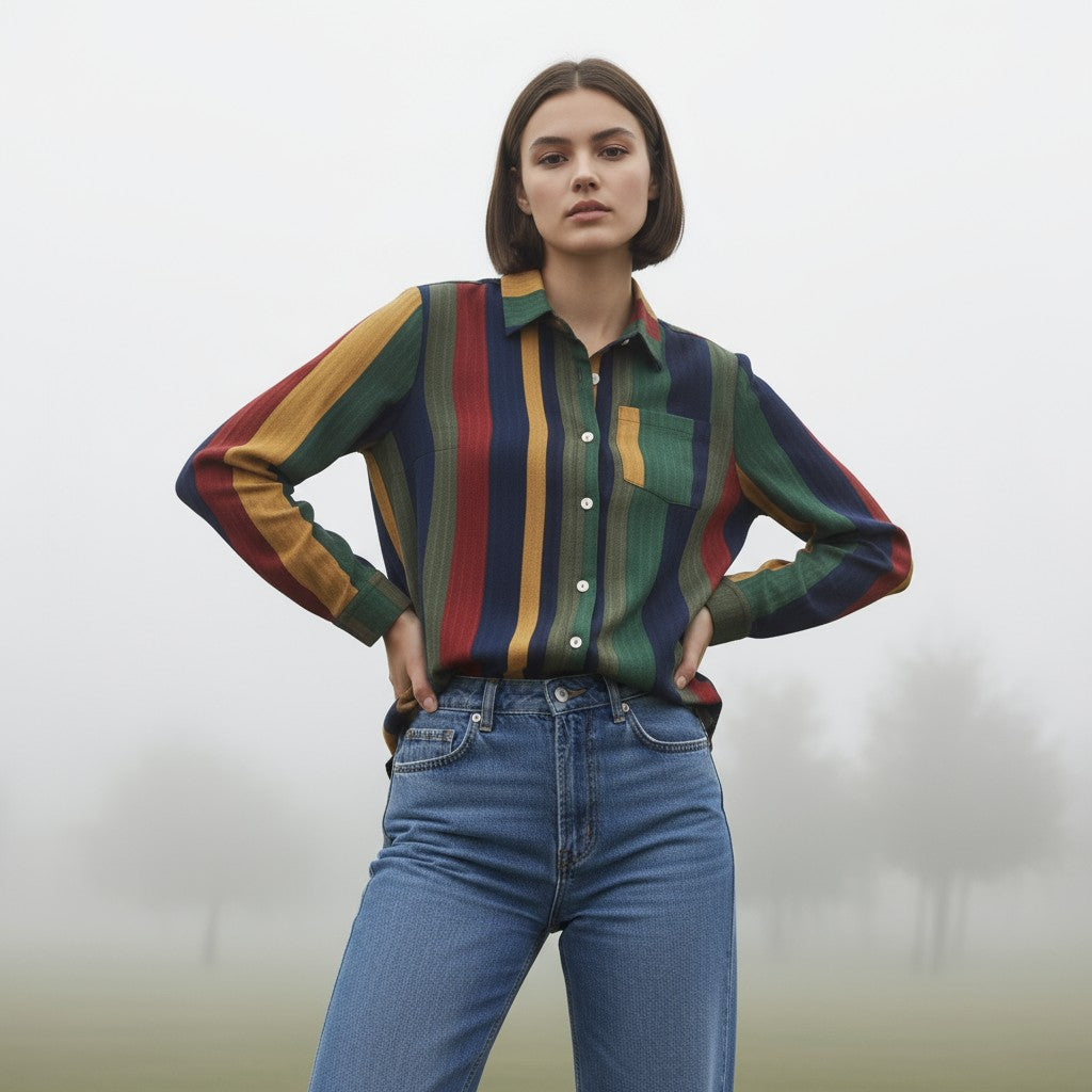 Women's Contrast Color Button-Down Blouse-Bon Voyage Vintage