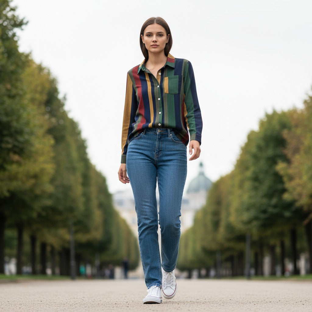 Women's Contrast Color Button-Down Blouse-Bon Voyage Vintage