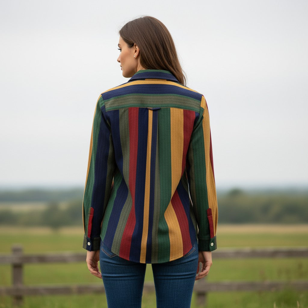 Women's Contrast Color Button-Down Blouse-Bon Voyage Vintage