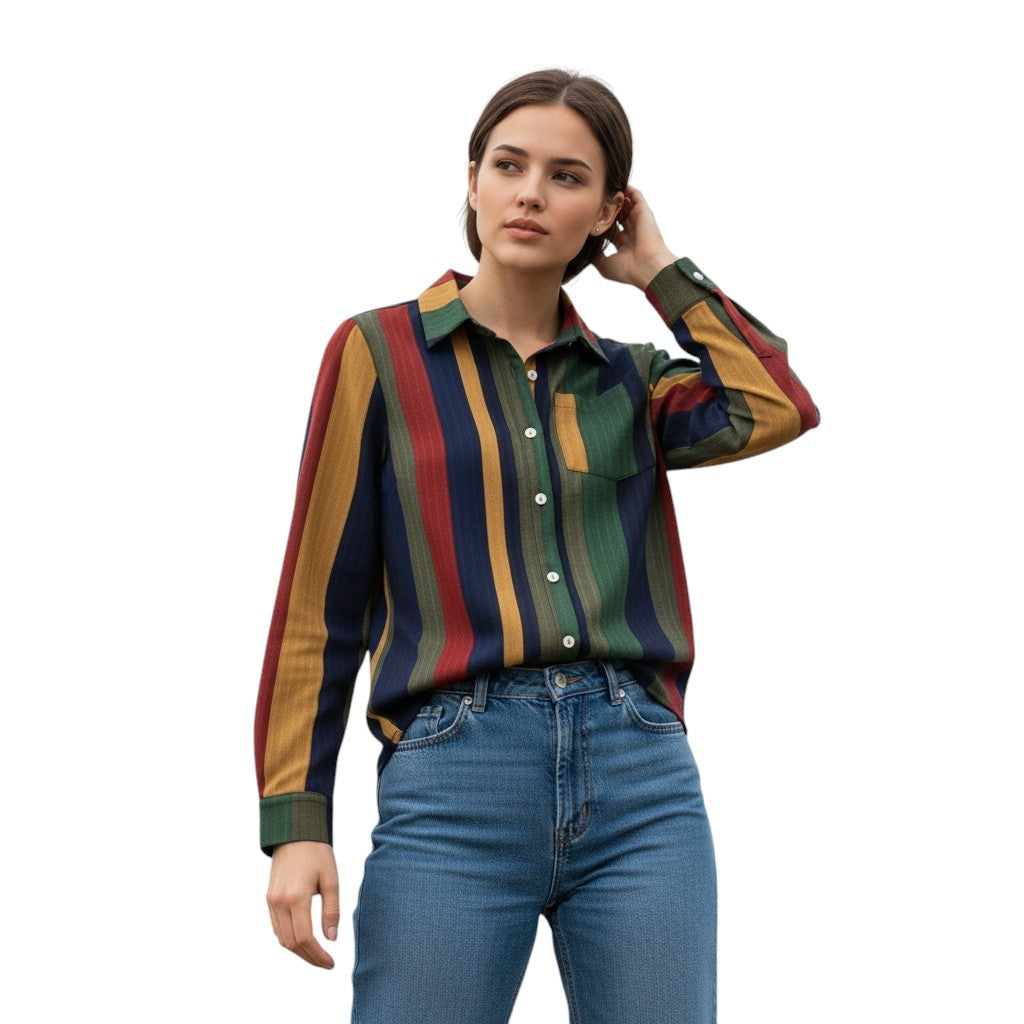 Women's Contrast Color Button-Down Blouse-Bon Voyage Vintage