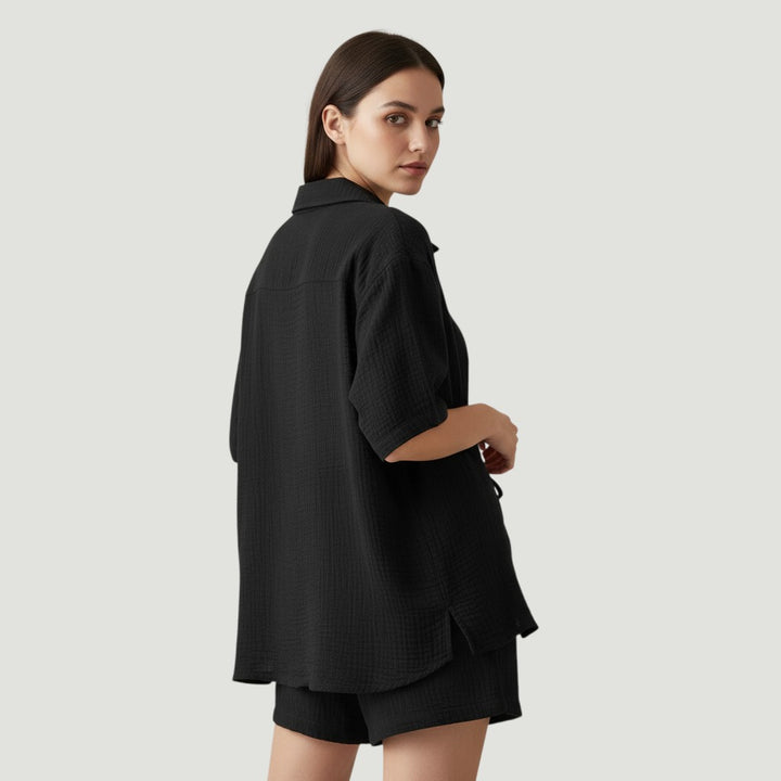 Women's Cotton Linen Button Shirt and Shorts Set-Bon Voyage Vintage