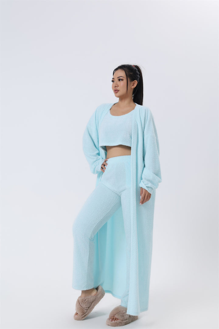 Women’s Cozy 3 Piece Pajama Set Crop Top, Wide-Leg Pants and Pullover Lounge Set-Bon Voyage Vintage