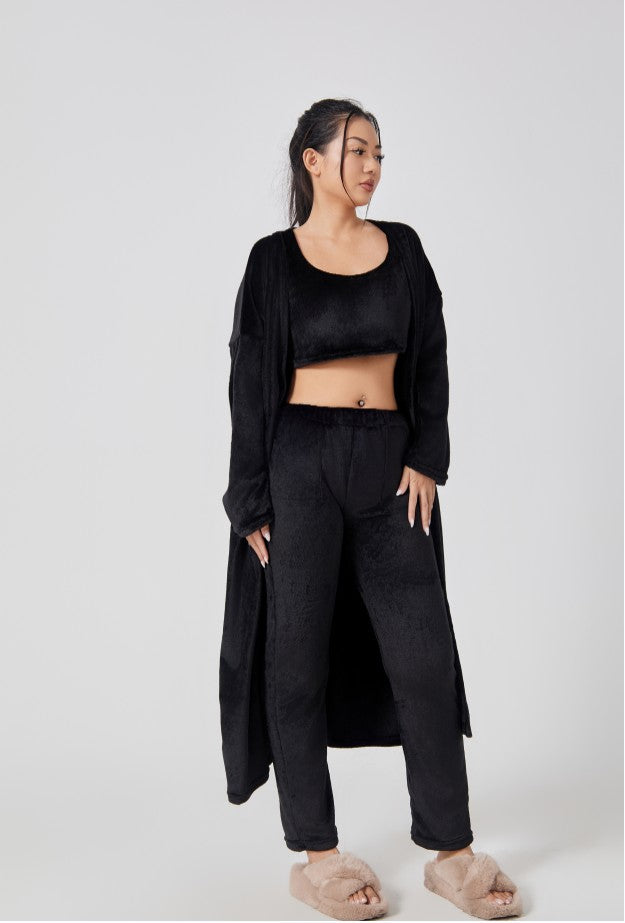 Women’s Cozy 3 Piece Pajama Set Crop Top, Wide-Leg Pants and Pullover Lounge Set-Bon Voyage Vintage