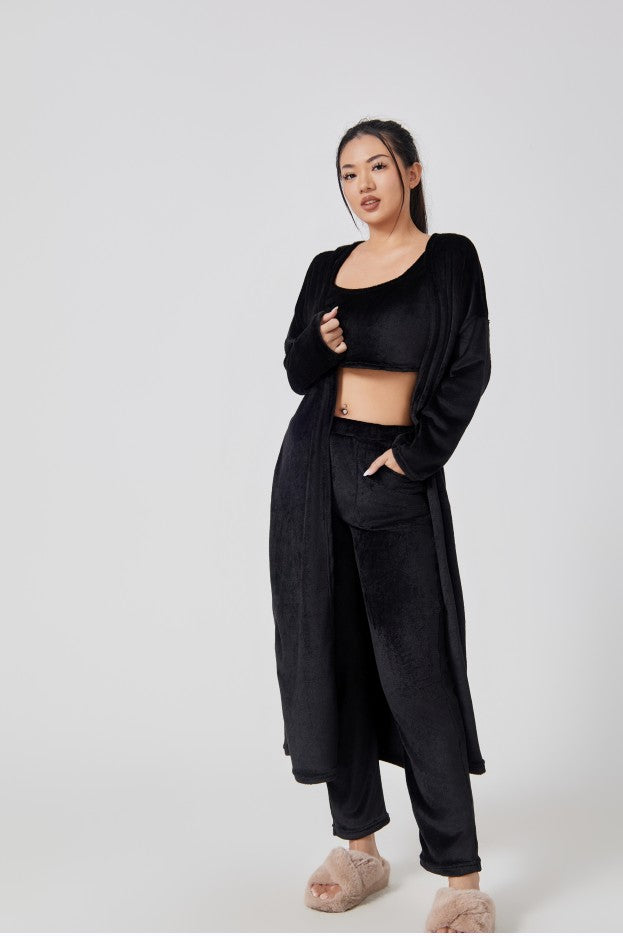 Women’s Cozy 3 Piece Pajama Set Crop Top, Wide-Leg Pants and Pullover Lounge Set-Bon Voyage Vintage