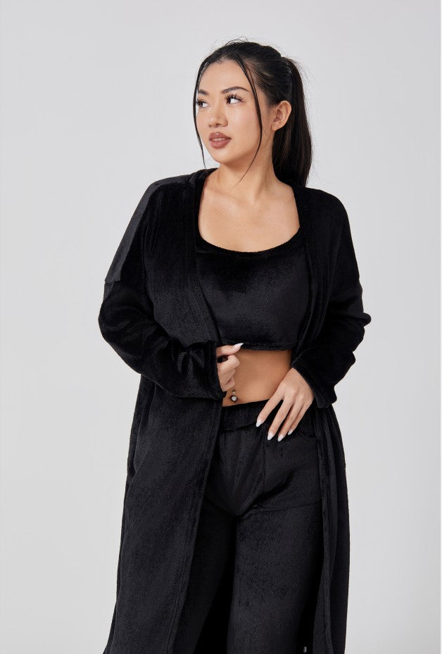 Women’s Cozy 3 Piece Pajama Set Crop Top, Wide-Leg Pants and Pullover Lounge Set-Bon Voyage Vintage