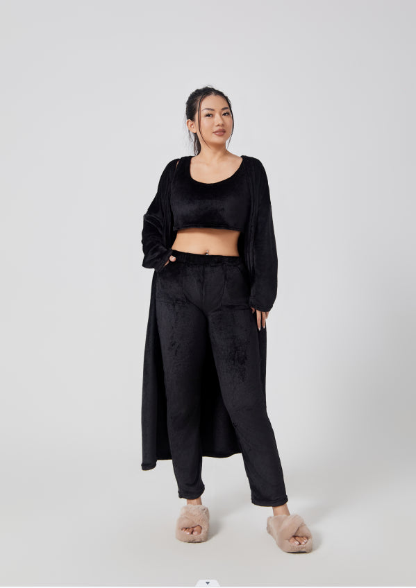 Women’s Cozy 3 Piece Pajama Set Crop Top, Wide-Leg Pants and Pullover Lounge Set-Bon Voyage Vintage