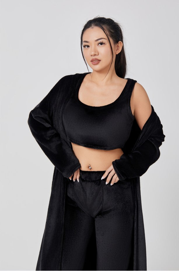 Women’s Cozy 3 Piece Pajama Set Crop Top, Wide-Leg Pants and Pullover Lounge Set-Bon Voyage Vintage