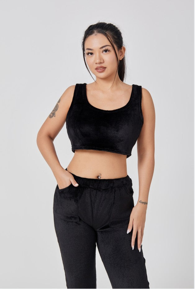 Women’s Cozy 3 Piece Pajama Set Crop Top, Wide-Leg Pants and Pullover Lounge Set-Bon Voyage Vintage
