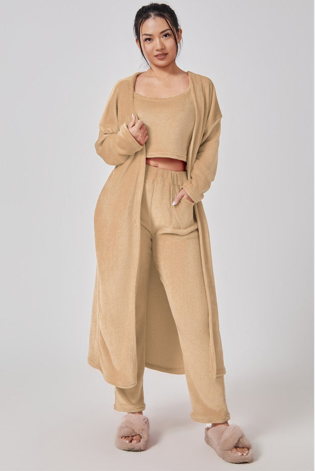 Women’s Cozy 3 Piece Pajama Set Crop Top, Wide-Leg Pants and Pullover Lounge Set-Bon Voyage Vintage