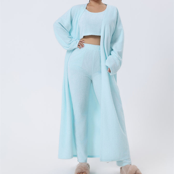 Women’s Cozy 3 Piece Pajama Set Crop Top, Wide-Leg Pants and Pullover Lounge Set-Bon Voyage Vintage