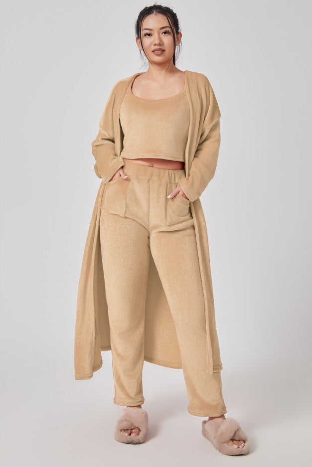 Women’s Cozy 3 Piece Pajama Set Crop Top, Wide-Leg Pants and Pullover Lounge Set-Bon Voyage Vintage