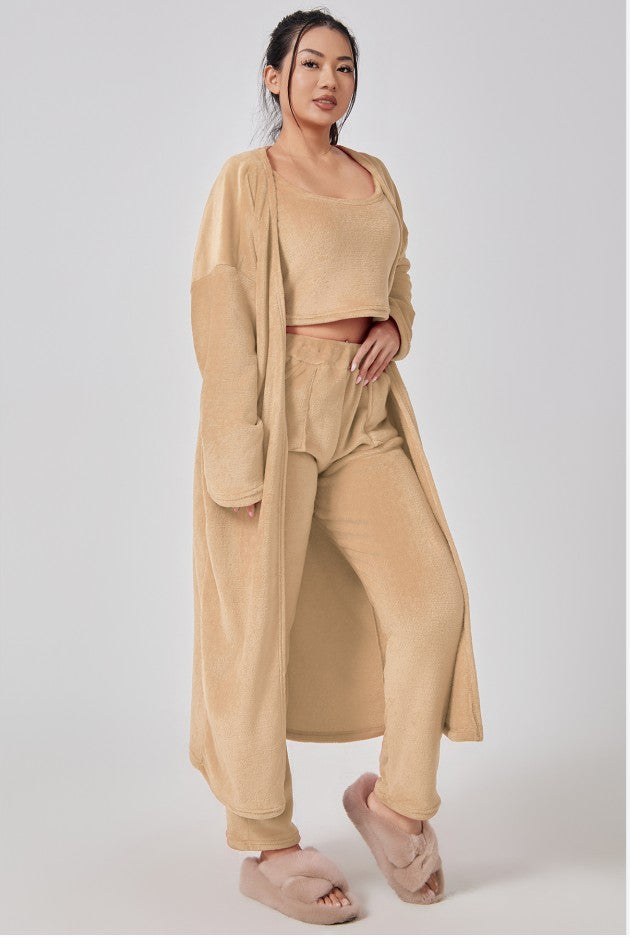 Women’s Cozy 3 Piece Pajama Set Crop Top, Wide-Leg Pants and Pullover Lounge Set-Bon Voyage Vintage