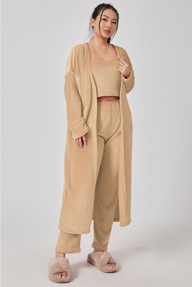 Women’s Cozy 3 Piece Pajama Set Crop Top, Wide-Leg Pants and Pullover Lounge Set-Bon Voyage Vintage