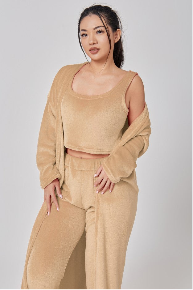 Women’s Cozy 3 Piece Pajama Set Crop Top, Wide-Leg Pants and Pullover Lounge Set-Bon Voyage Vintage