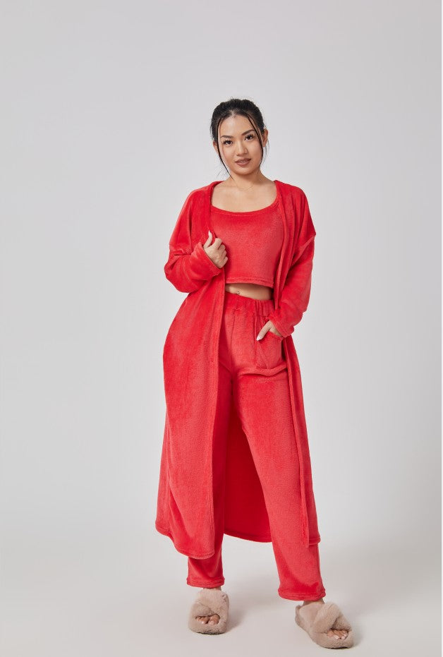 Women’s Cozy 3 Piece Pajama Set Crop Top, Wide-Leg Pants and Pullover Lounge Set-Bon Voyage Vintage