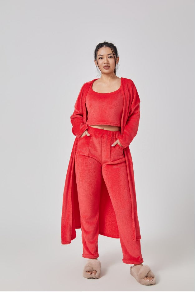 Women’s Cozy 3 Piece Pajama Set Crop Top, Wide-Leg Pants and Pullover Lounge Set-Bon Voyage Vintage