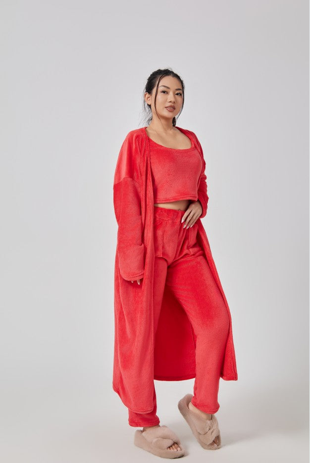 Women’s Cozy 3 Piece Pajama Set Crop Top, Wide-Leg Pants and Pullover Lounge Set-Bon Voyage Vintage