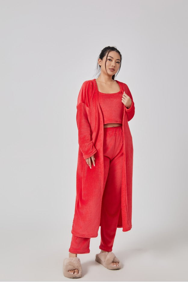 Women’s Cozy 3 Piece Pajama Set Crop Top, Wide-Leg Pants and Pullover Lounge Set-Bon Voyage Vintage