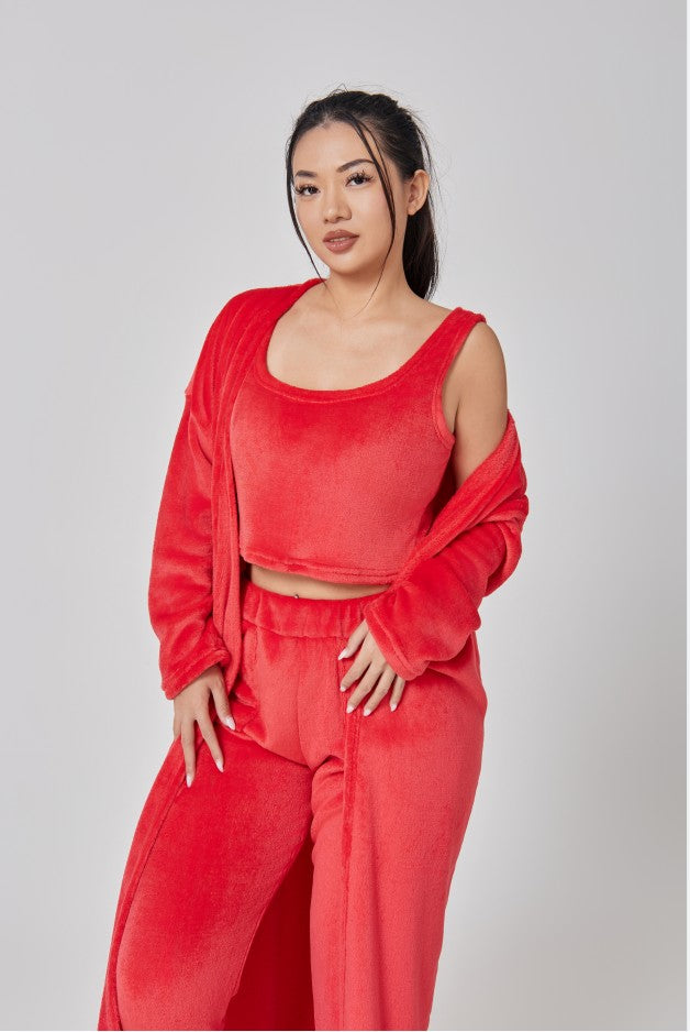 Women’s Cozy 3 Piece Pajama Set Crop Top, Wide-Leg Pants and Pullover Lounge Set-Bon Voyage Vintage