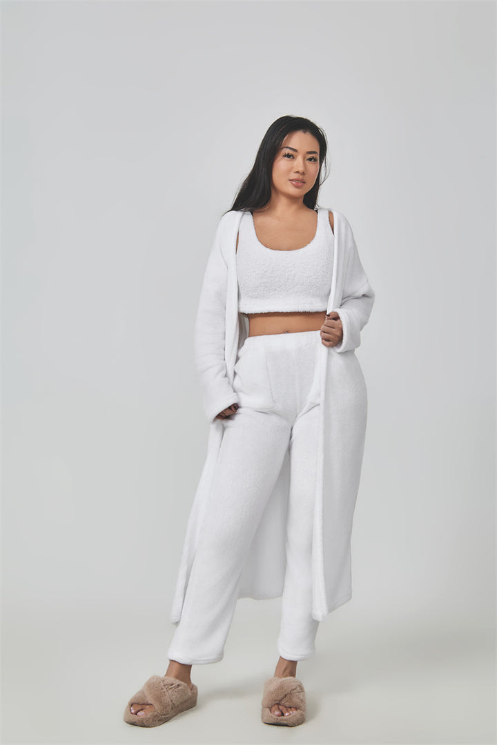 Women’s Cozy 3 Piece Pajama Set Crop Top, Wide-Leg Pants and Pullover Lounge Set-Bon Voyage Vintage