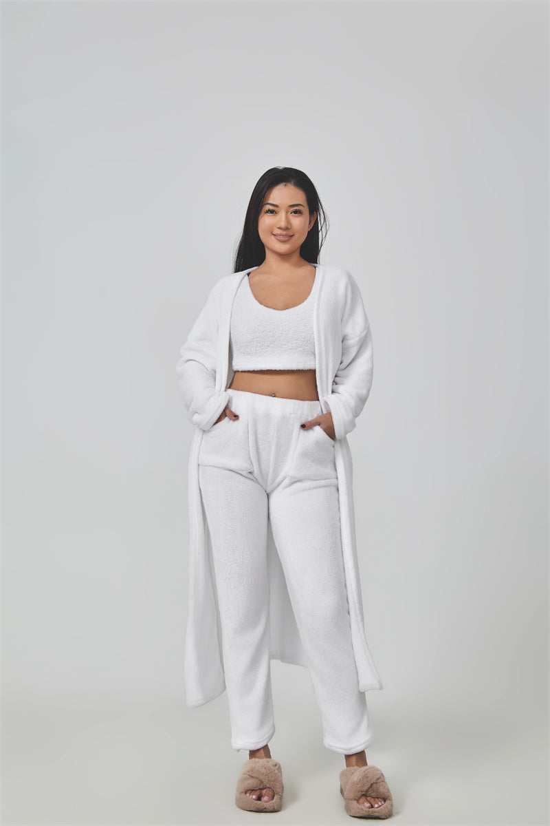 Women’s Cozy 3 Piece Pajama Set Crop Top, Wide-Leg Pants and Pullover Lounge Set-Bon Voyage Vintage