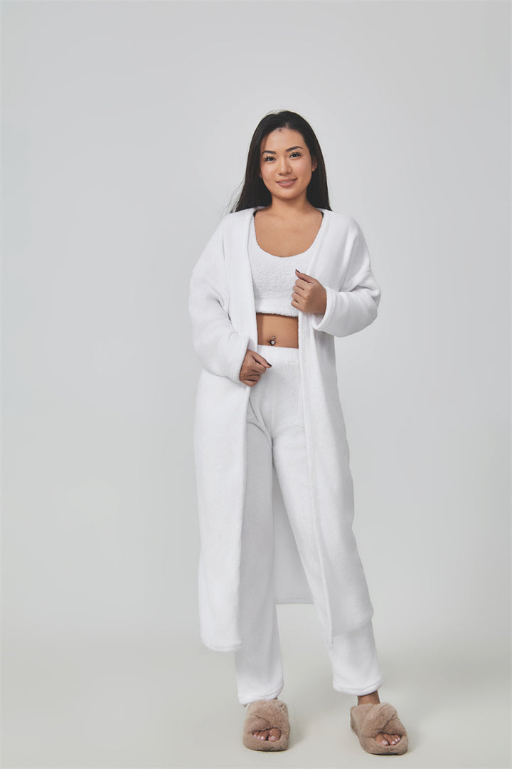Women’s Cozy 3 Piece Pajama Set Crop Top, Wide-Leg Pants and Pullover Lounge Set-Bon Voyage Vintage