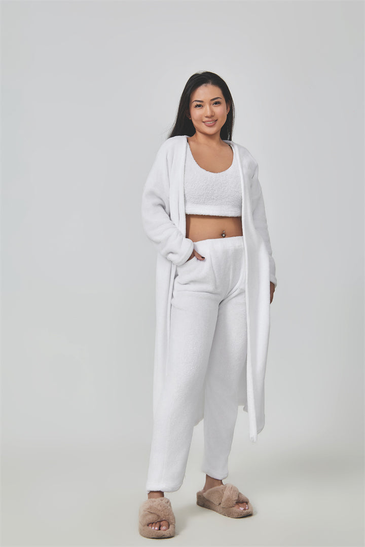 Women’s Cozy 3 Piece Pajama Set Crop Top, Wide-Leg Pants and Pullover Lounge Set-Bon Voyage Vintage