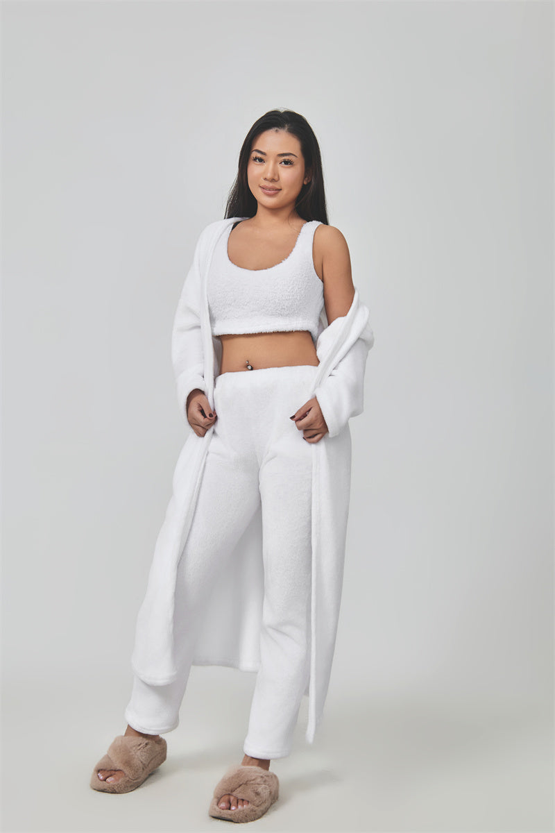 Women’s Cozy 3 Piece Pajama Set Crop Top, Wide-Leg Pants and Pullover Lounge Set-Bon Voyage Vintage