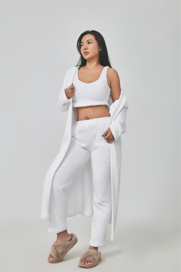 Women’s Cozy 3 Piece Pajama Set Crop Top, Wide-Leg Pants and Pullover Lounge Set-Bon Voyage Vintage