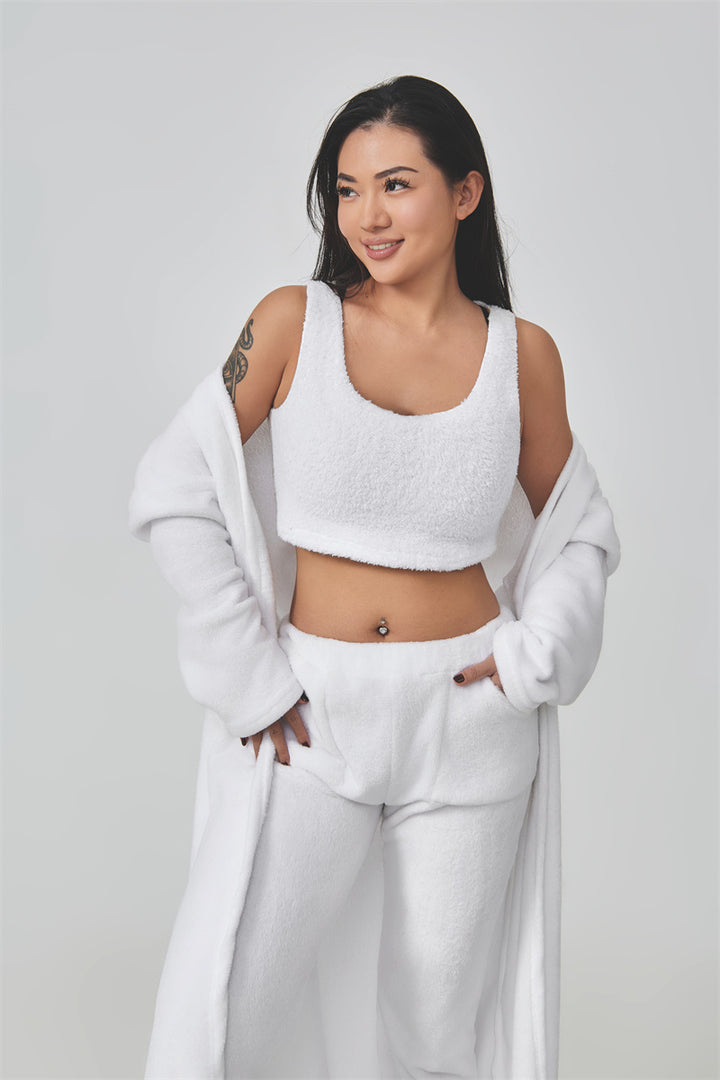 Women’s Cozy 3 Piece Pajama Set Crop Top, Wide-Leg Pants and Pullover Lounge Set-Bon Voyage Vintage