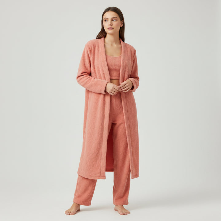 Women’s Cozy 3 Piece Pajama Set Crop Top, Wide-Leg Pants and Pullover Lounge Set-Bon Voyage Vintage
