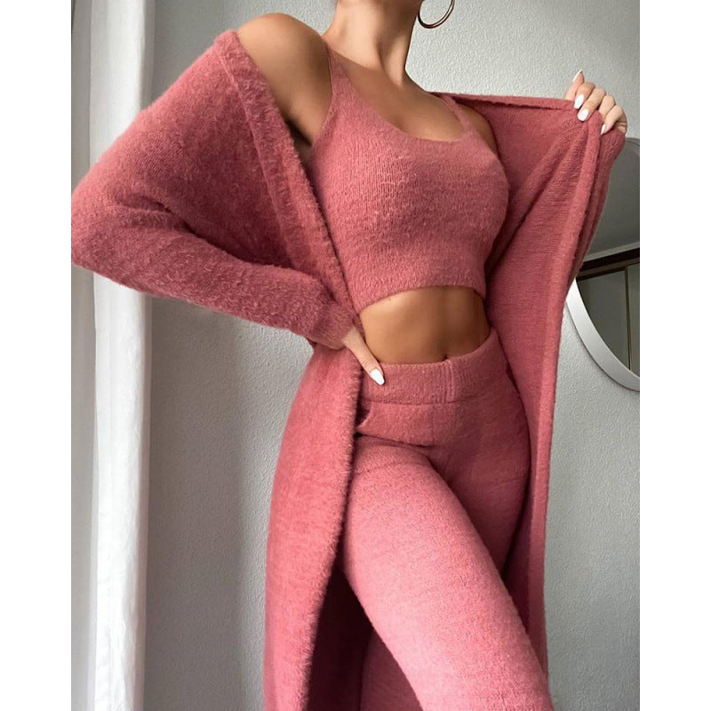 Women’s Cozy 3 Piece Pajama Set Crop Top, Wide-Leg Pants and Pullover Lounge Set-Bon Voyage Vintage