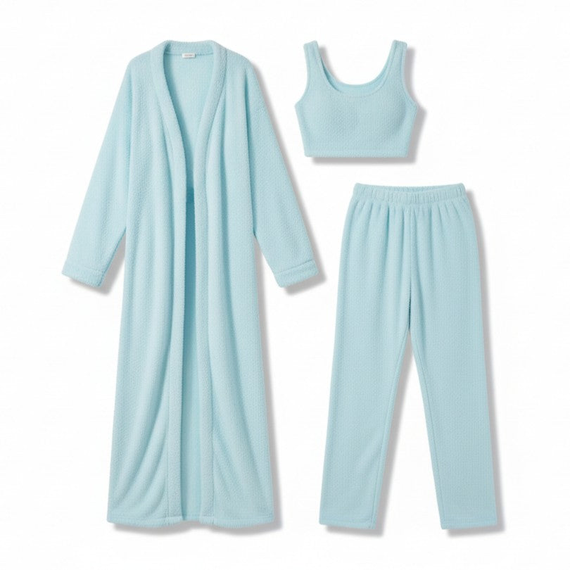 Women’s Cozy 3 Piece Pajama Set Crop Top, Wide-Leg Pants and Pullover Lounge Set-Bon Voyage Vintage
