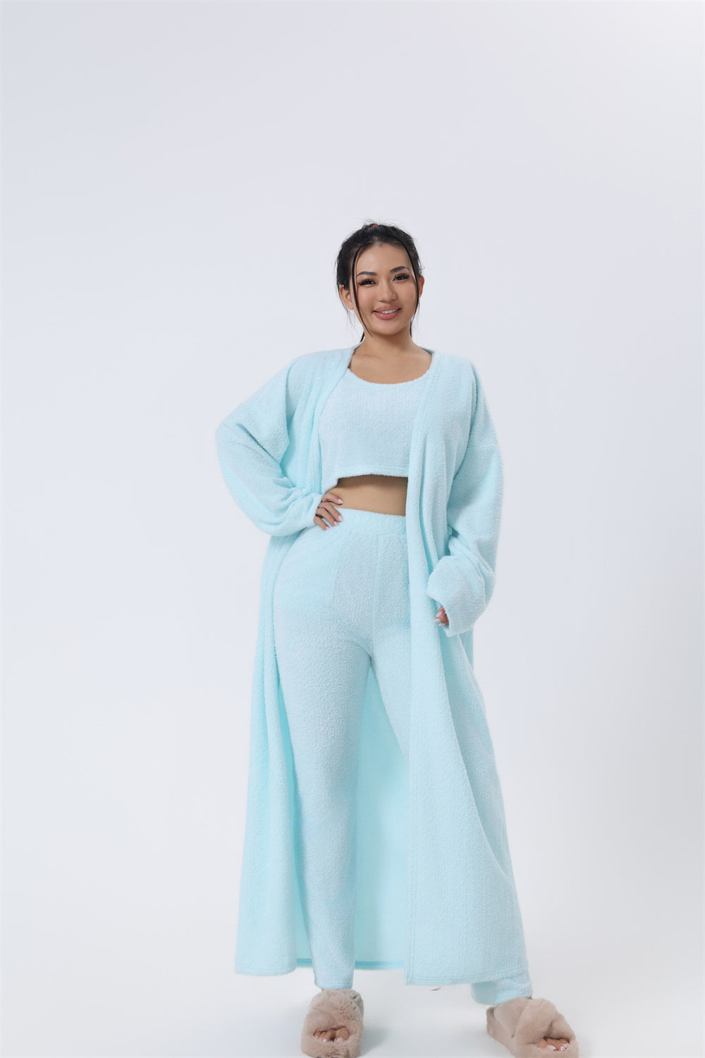 Women’s Cozy 3 Piece Pajama Set Crop Top, Wide-Leg Pants and Pullover Lounge Set-Bon Voyage Vintage