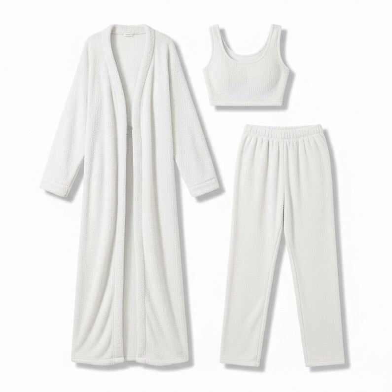 Women’s Cozy 3 Piece Pajama Set Crop Top, Wide-Leg Pants and Pullover Lounge Set-Bon Voyage Vintage