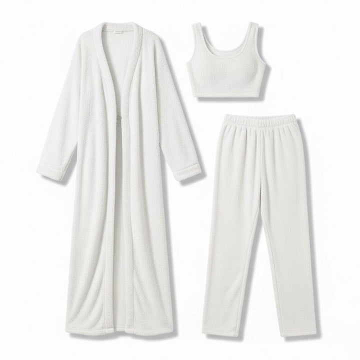 Women’s Cozy 3 Piece Pajama Set Crop Top, Wide-Leg Pants and Pullover Lounge Set-Bon Voyage Vintage
