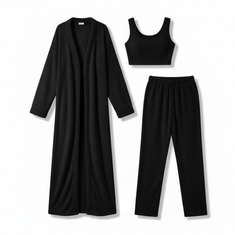 Women’s Cozy 3 Piece Pajama Set Crop Top, Wide-Leg Pants and Pullover Lounge Set-Bon Voyage Vintage