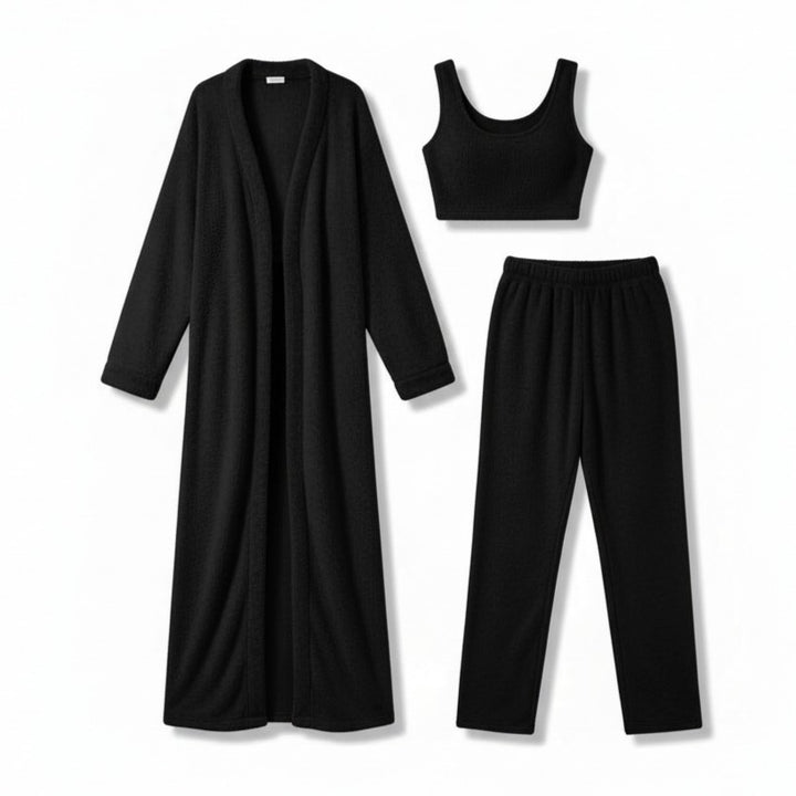 Women’s Cozy 3 Piece Pajama Set Crop Top, Wide-Leg Pants and Pullover Lounge Set-Bon Voyage Vintage