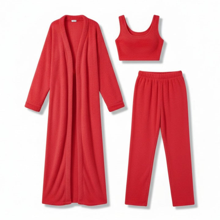 Women’s Cozy 3 Piece Pajama Set Crop Top, Wide-Leg Pants and Pullover Lounge Set-Bon Voyage Vintage