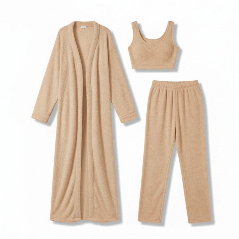 Women’s Cozy 3 Piece Pajama Set Crop Top, Wide-Leg Pants and Pullover Lounge Set-Bon Voyage Vintage